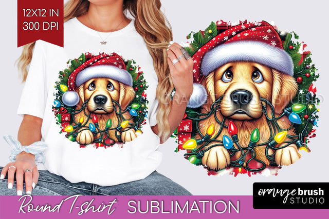 Christmas Dog Round Tshirt PNG Sublimation OrangeBrushStudio 
