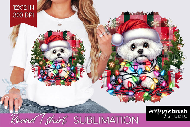 Christmas Dog Round Tshirt PNG Sublimation OrangeBrushStudio 