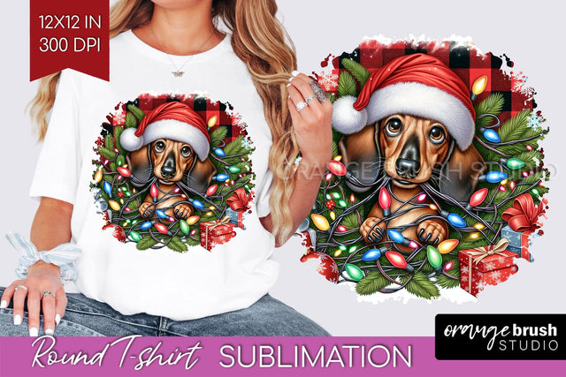 Christmas Dog Round Tshirt PNG Sublimation OrangeBrushStudio 
