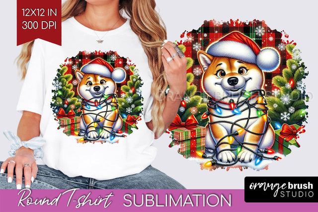 Christmas Dog Round Tshirt PNG Sublimation OrangeBrushStudio 