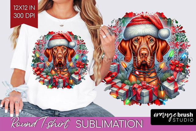 Christmas Dog Round Tshirt PNG Sublimation OrangeBrushStudio 