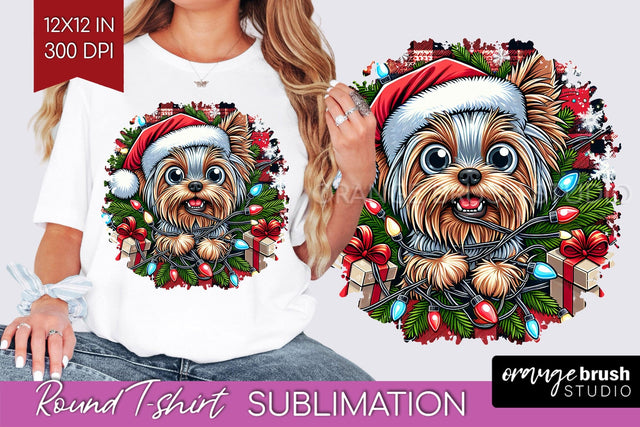 Christmas Dog Round Tshirt PNG Sublimation OrangeBrushStudio 