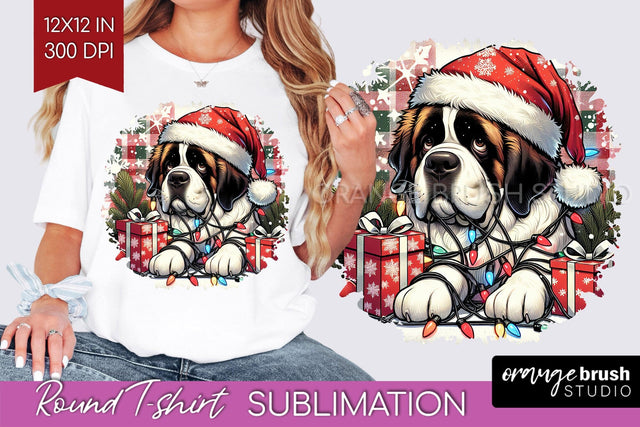 Christmas Dog Round Tshirt PNG Sublimation OrangeBrushStudio 
