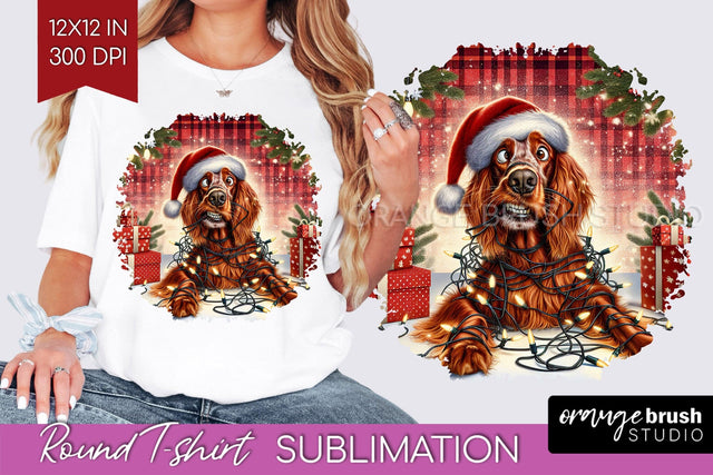 Christmas Dog Round Tshirt PNG Sublimation OrangeBrushStudio 