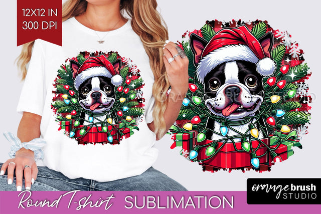 Christmas Dog Round Tshirt PNG Sublimation OrangeBrushStudio 