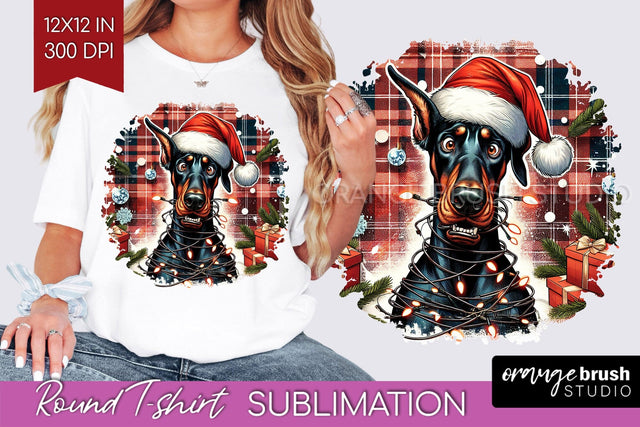 Christmas Dog Round Tshirt PNG Sublimation OrangeBrushStudio 