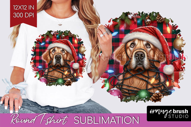 Christmas Dog Round Tshirt PNG Sublimation OrangeBrushStudio 
