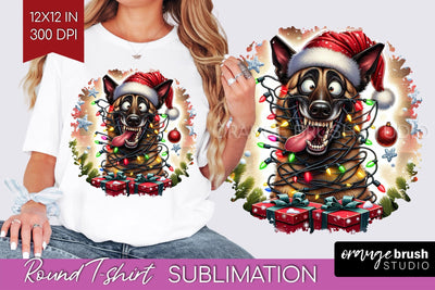 Christmas Dog Round Tshirt PNG Sublimation OrangeBrushStudio 