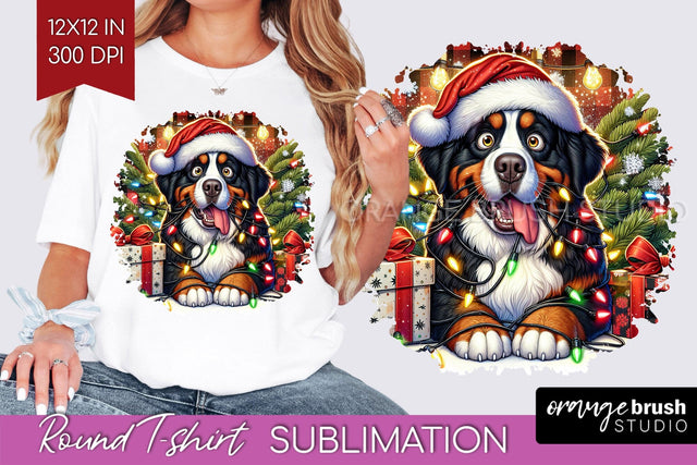 Christmas Dog Round Tshirt PNG Sublimation OrangeBrushStudio 