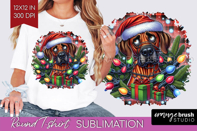 Christmas Dog Round Tshirt PNG Sublimation OrangeBrushStudio 