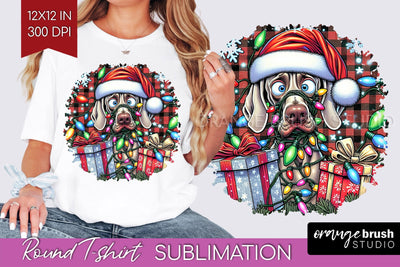 Christmas Dog Round Tshirt PNG Sublimation OrangeBrushStudio 