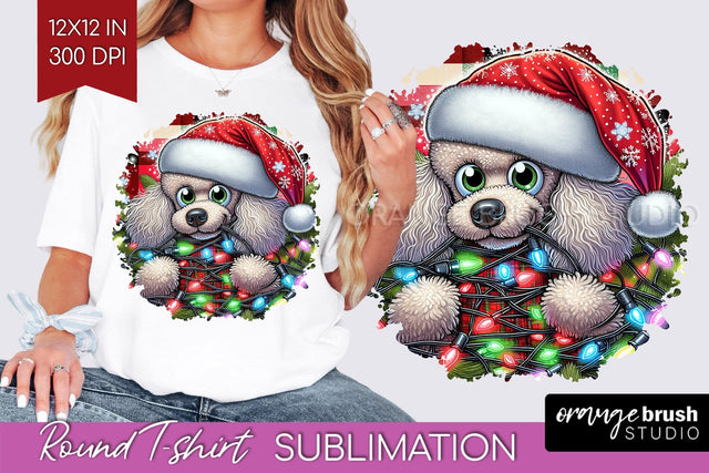 Christmas Dog Round Tshirt PNG Sublimation OrangeBrushStudio 
