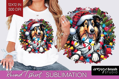 Christmas Dog Round Tshirt PNG Sublimation OrangeBrushStudio 