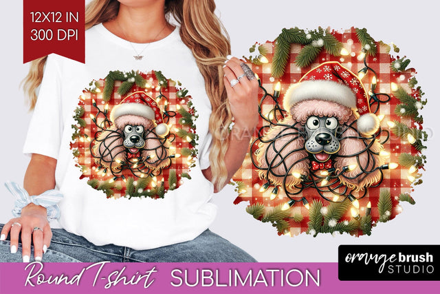 Christmas Dog Round Tshirt PNG Sublimation OrangeBrushStudio 