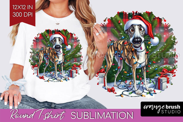 Christmas Dog Round Tshirt PNG Sublimation OrangeBrushStudio 