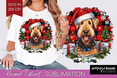 Christmas Dog Round Tshirt PNG Sublimation OrangeBrushStudio 