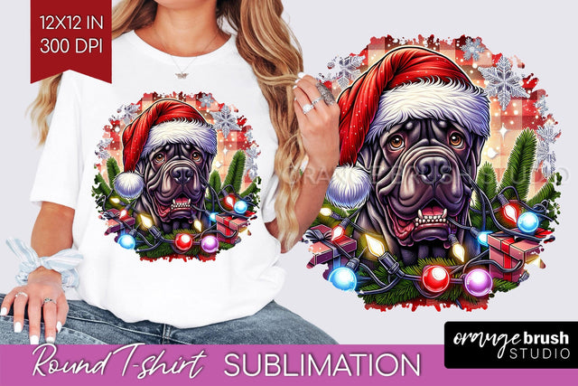 Christmas Dog Round Tshirt PNG Sublimation OrangeBrushStudio 