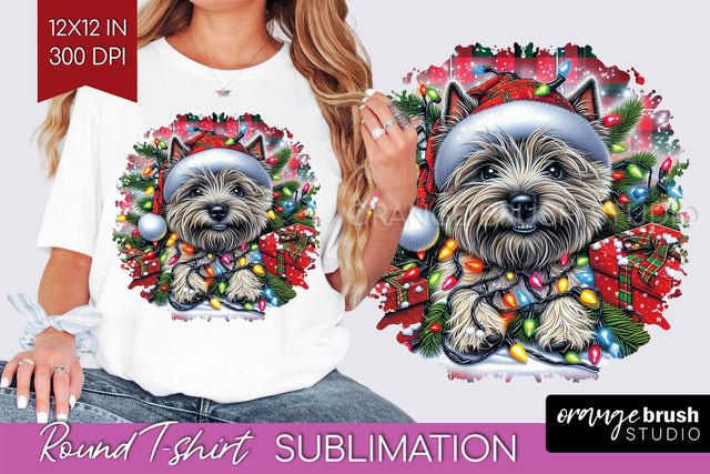 Christmas Dog Round Tshirt PNG Sublimation OrangeBrushStudio 
