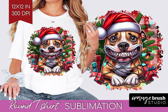 Christmas Dog Round Tshirt PNG Sublimation OrangeBrushStudio 