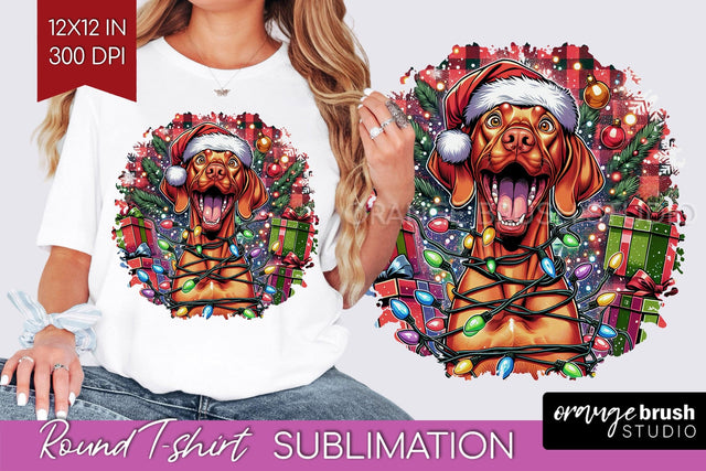 Christmas Dog Round Tshirt PNG Sublimation OrangeBrushStudio 