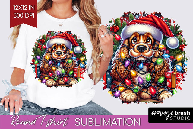 Christmas Dog Round Tshirt PNG Sublimation OrangeBrushStudio 