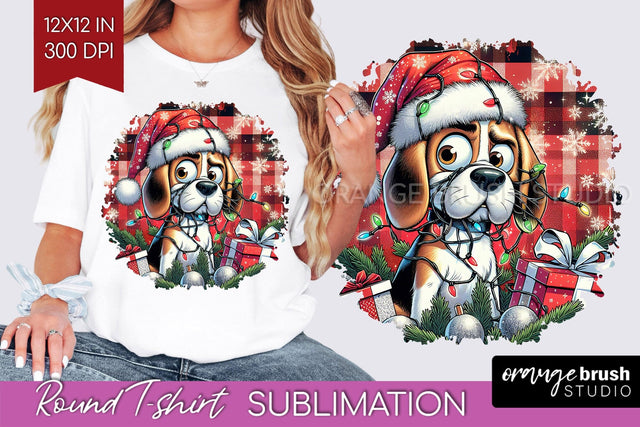 Christmas Dog Round Tshirt PNG Sublimation OrangeBrushStudio 