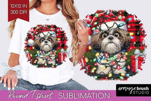 Christmas Dog Round Tshirt PNG Sublimation OrangeBrushStudio 