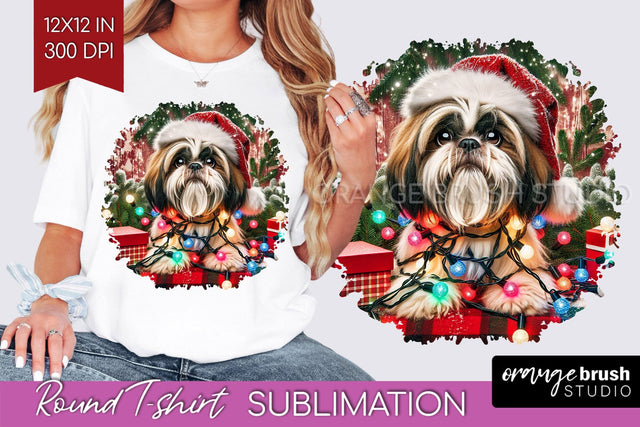 Christmas Dog Round Tshirt PNG Sublimation OrangeBrushStudio 