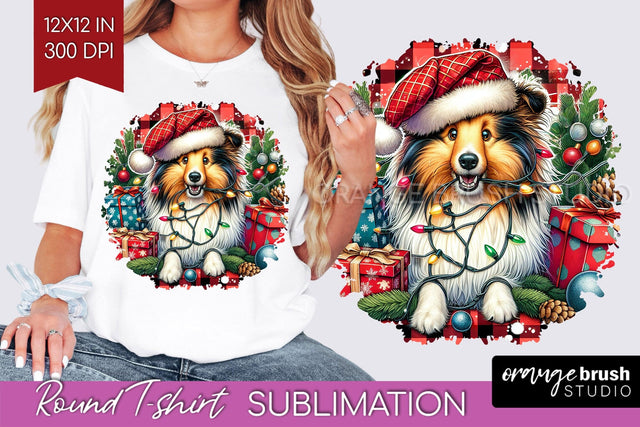 Christmas Dog Round Tshirt PNG Sublimation OrangeBrushStudio 