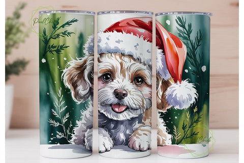 Christmas Dog Santa Hat 20oz Tumbler Sublimation PixelChick 