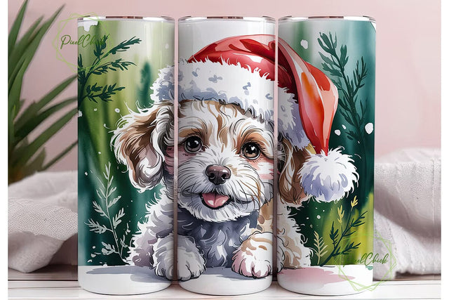 Christmas Dog Santa Hat 20oz Tumbler Sublimation PixelChick 