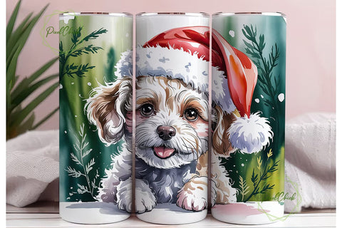 Christmas Dog Santa Hat 20oz Tumbler Sublimation PixelChick 