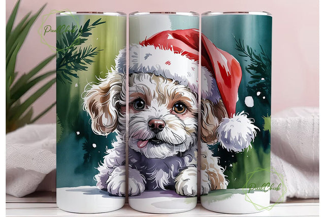 Christmas Dog Santa Hat 20oz Tumbler Sublimation PixelChick 