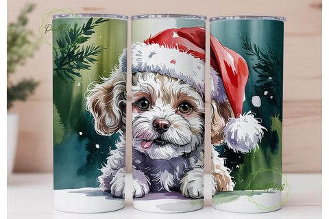 Christmas Dog Santa Hat 20oz Tumbler Sublimation PixelChick 