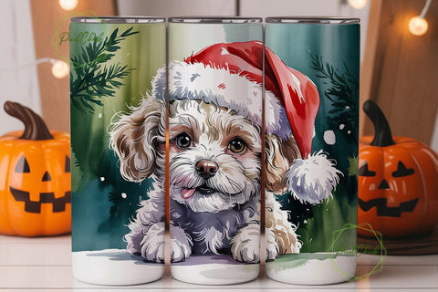 Christmas Dog Santa Hat 20oz Tumbler Sublimation PixelChick 