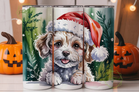 Christmas Dog Santa Hat 20oz Tumbler Sublimation PixelChick 