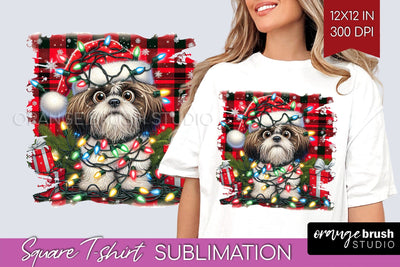 Christmas Dog Square Tshirt PNG Sublimation OrangeBrushStudio 