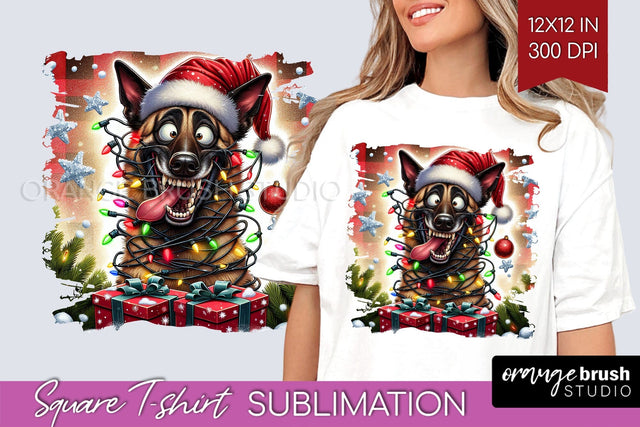Christmas Dog Square Tshirt PNG Sublimation OrangeBrushStudio 