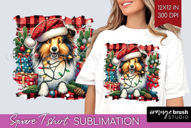 Christmas Dog Square Tshirt PNG Sublimation OrangeBrushStudio 