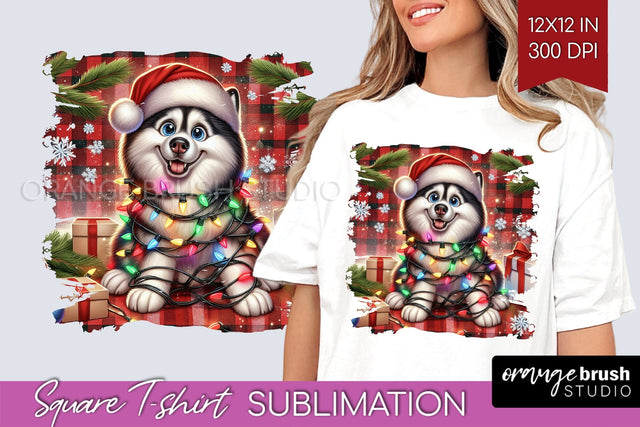 Christmas Dog Square Tshirt PNG Sublimation OrangeBrushStudio 