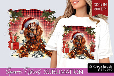 Christmas Dog Square Tshirt PNG Sublimation OrangeBrushStudio 