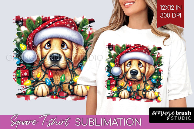 Christmas Dog Square Tshirt PNG Sublimation OrangeBrushStudio 