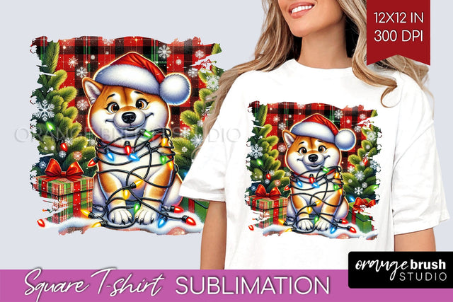 Christmas Dog Square Tshirt PNG Sublimation OrangeBrushStudio 