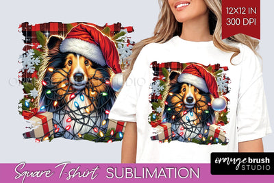 Christmas Dog Square Tshirt PNG Sublimation OrangeBrushStudio 