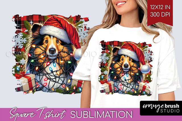 Christmas Dog Square Tshirt PNG Sublimation OrangeBrushStudio 