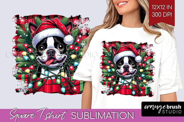 Christmas Dog Square Tshirt PNG Sublimation OrangeBrushStudio 