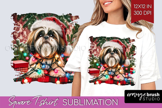 Christmas Dog Square Tshirt PNG Sublimation OrangeBrushStudio 