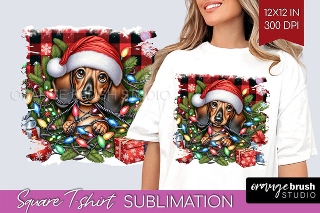 Christmas Dog Square Tshirt PNG Sublimation OrangeBrushStudio 