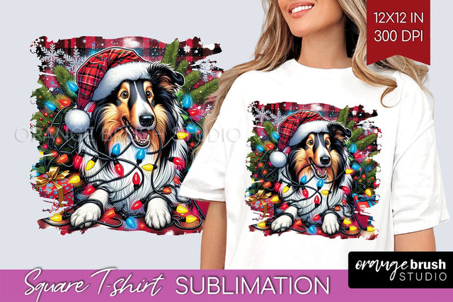 Christmas Dog Square Tshirt PNG Sublimation OrangeBrushStudio 