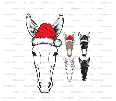 Christmas Donkey Head with Santa Hat SVG TribaliumArtSF 